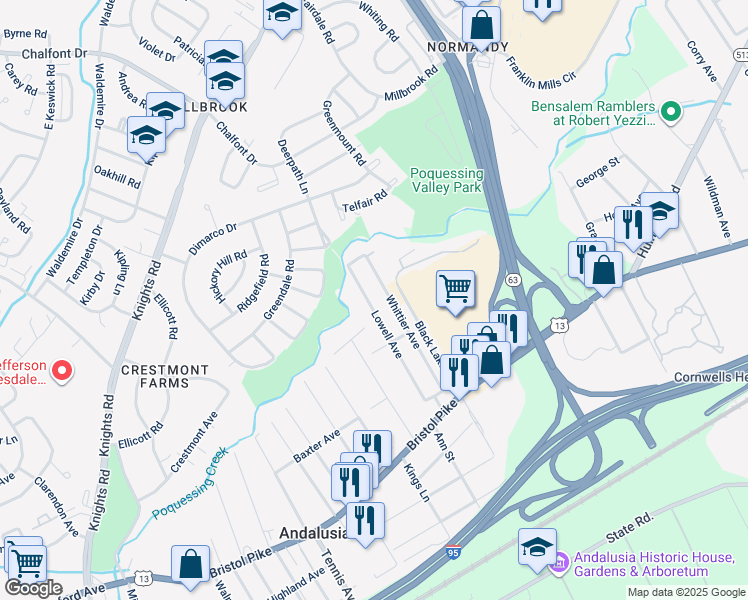 map of restaurants, bars, coffee shops, grocery stores, and more near 1211 Lowell Avenue in Andalusia
