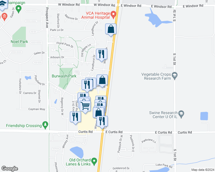 map of restaurants, bars, coffee shops, grocery stores, and more near 110 Burwash Avenue in Savoy