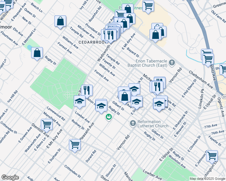 map of restaurants, bars, coffee shops, grocery stores, and more near 8216 Thouron Avenue in Philadelphia