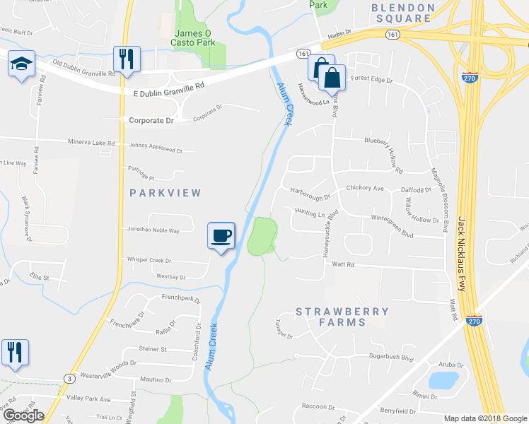 map of restaurants, bars, coffee shops, grocery stores, and more near 5025 Marden Court in Columbus