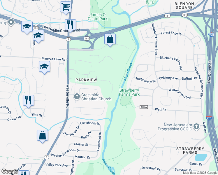 map of restaurants, bars, coffee shops, grocery stores, and more near 5050 Westerville Road in Columbus