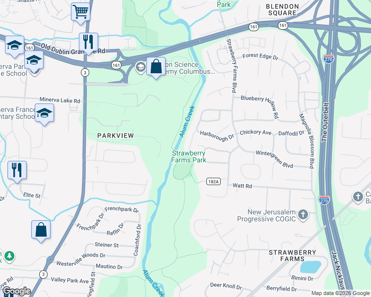 map of restaurants, bars, coffee shops, grocery stores, and more near 5025 Marden Court in Columbus