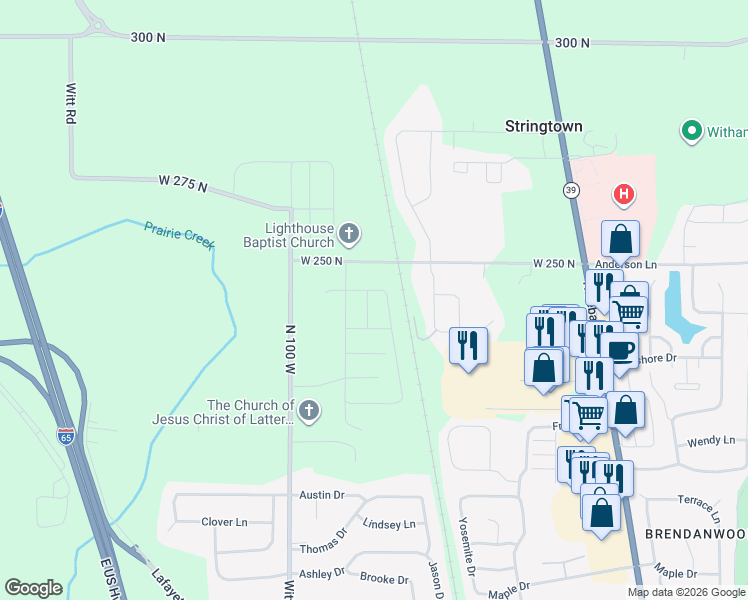 map of restaurants, bars, coffee shops, grocery stores, and more near 2455 Point Road in Lebanon