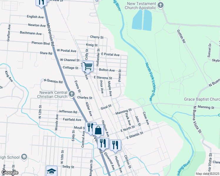 map of restaurants, bars, coffee shops, grocery stores, and more near 85 Norton Avenue in Newark