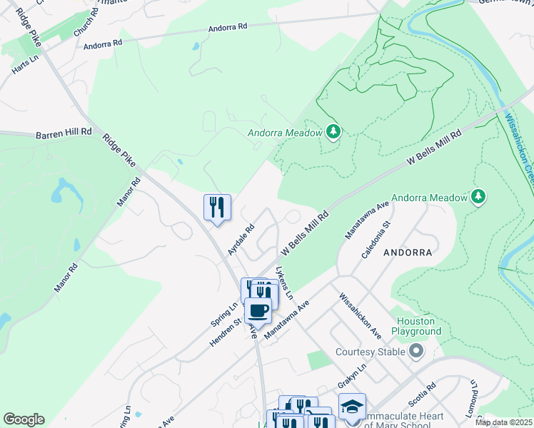 map of restaurants, bars, coffee shops, grocery stores, and more near 876 Ayrdale Road in Philadelphia