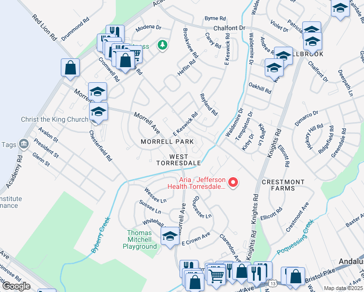 map of restaurants, bars, coffee shops, grocery stores, and more near 3423 Morrell Avenue in Philadelphia