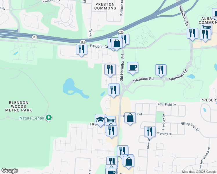map of restaurants, bars, coffee shops, grocery stores, and more near 4561 Rexwood Drive in Columbus