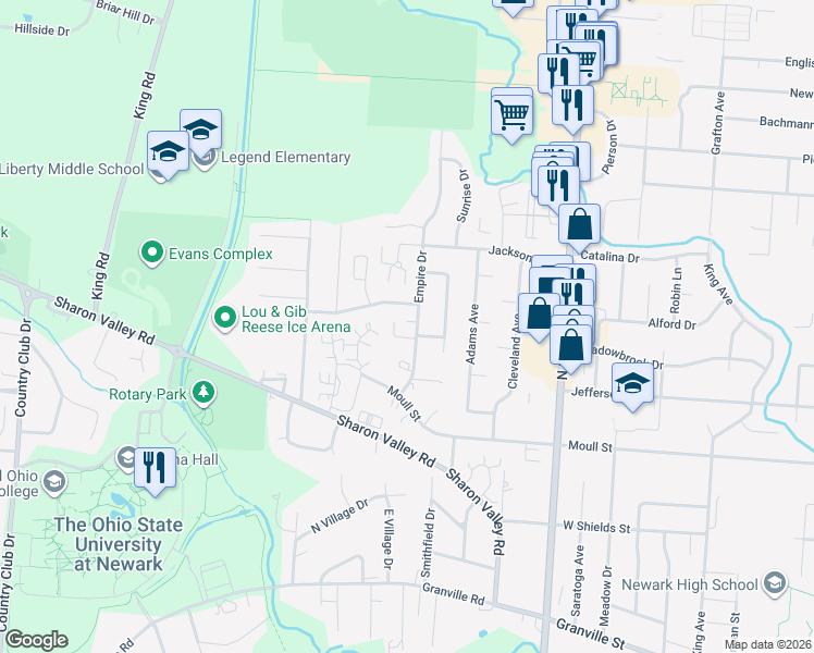map of restaurants, bars, coffee shops, grocery stores, and more near 929 Empire Drive in Newark