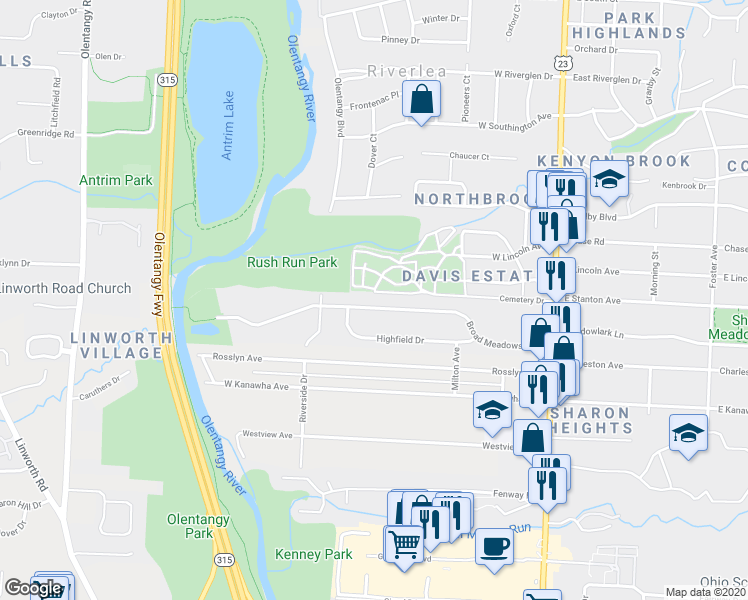 map of restaurants, bars, coffee shops, grocery stores, and more near 271 Broad Meadows Boulevard in Columbus