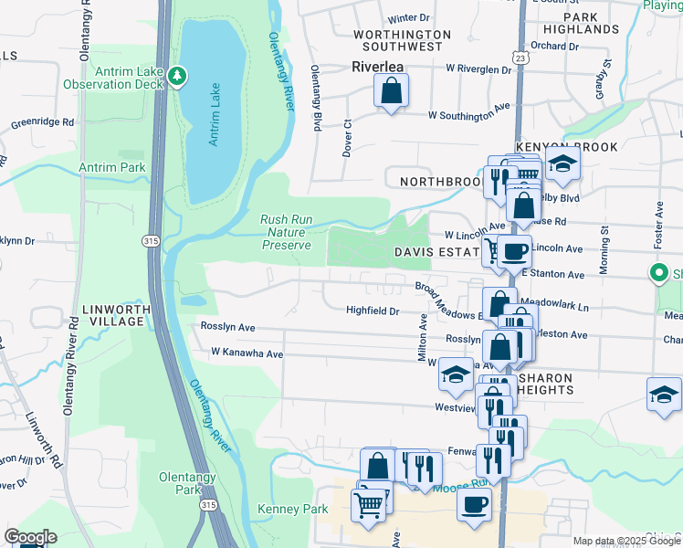 map of restaurants, bars, coffee shops, grocery stores, and more near 271 Broad Meadows Boulevard in Columbus