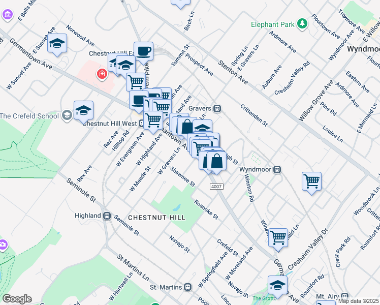 map of restaurants, bars, coffee shops, grocery stores, and more near 8316 Germantown Avenue in Philadelphia