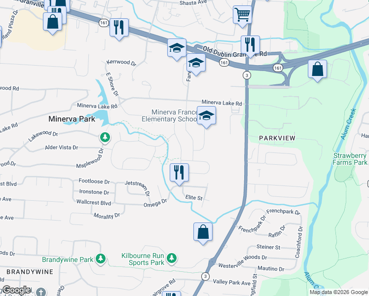 map of restaurants, bars, coffee shops, grocery stores, and more near 4865 Farview Road in Columbus
