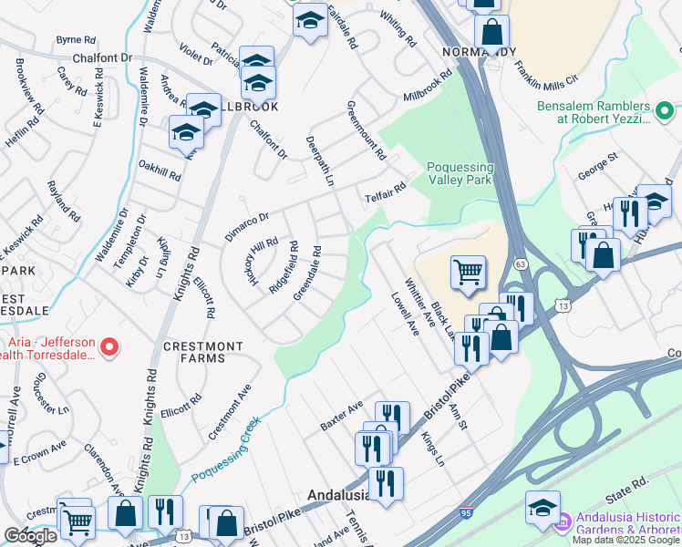 map of restaurants, bars, coffee shops, grocery stores, and more near 229 Goodford Road in Philadelphia