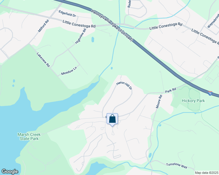 map of restaurants, bars, coffee shops, grocery stores, and more near 38 Heron Hill Drive in Downingtown