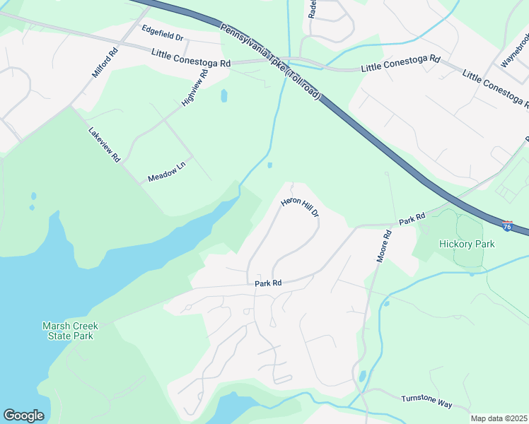 map of restaurants, bars, coffee shops, grocery stores, and more near 38 Heron Hill Drive in Downingtown