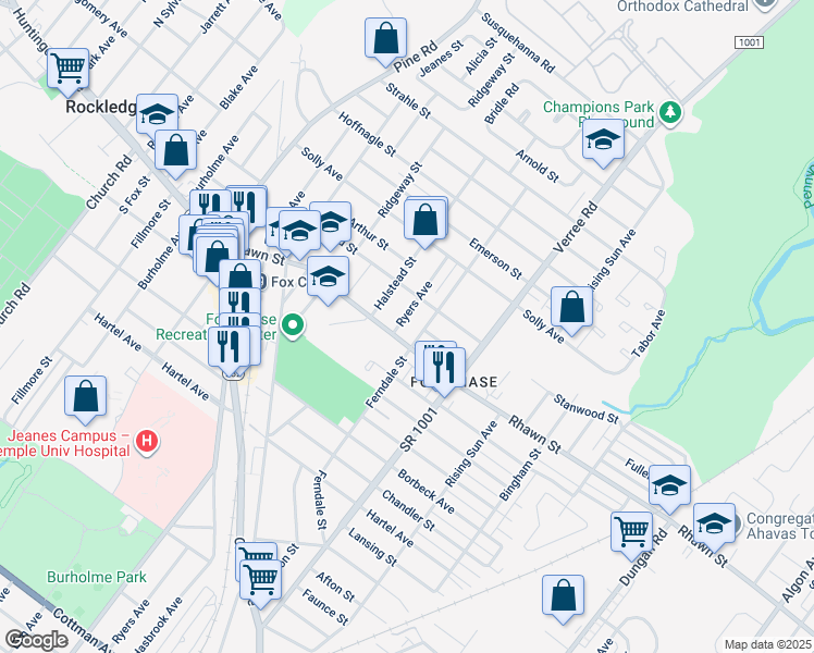 map of restaurants, bars, coffee shops, grocery stores, and more near 8011 Ryers Avenue in Philadelphia