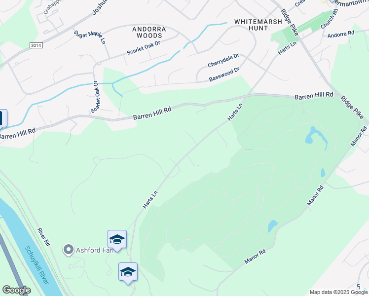 map of restaurants, bars, coffee shops, grocery stores, and more near 2129 Harts Lane in Conshohocken