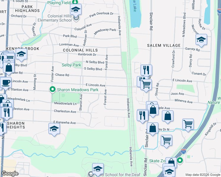 map of restaurants, bars, coffee shops, grocery stores, and more near 552 East Stanton Avenue in Columbus