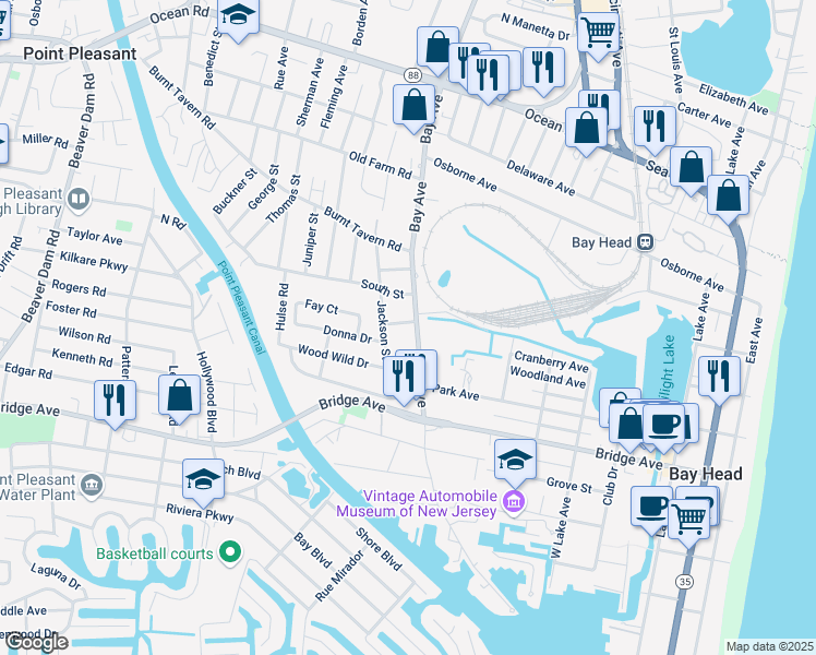 map of restaurants, bars, coffee shops, grocery stores, and more near 702 Hance Place in Point Pleasant