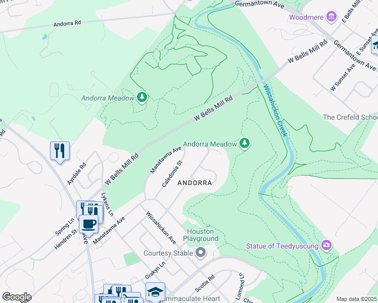 map of restaurants, bars, coffee shops, grocery stores, and more near 957 Caledonia Street in Philadelphia