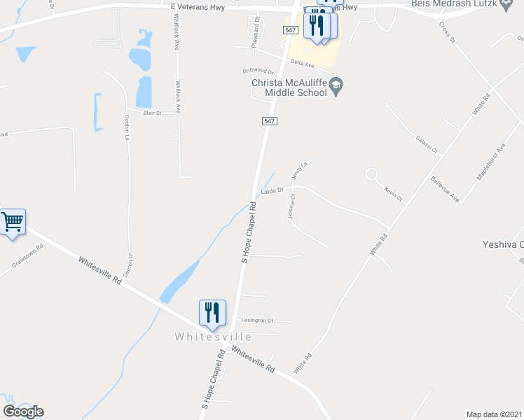 map of restaurants, bars, coffee shops, grocery stores, and more near 161 South Hope Chapel Road in Jackson Township