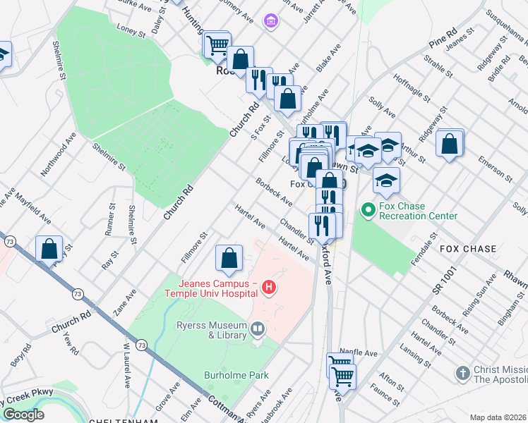 map of restaurants, bars, coffee shops, grocery stores, and more near 308 Chandler Street in Philadelphia