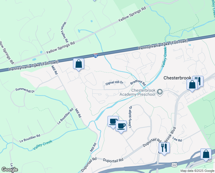 map of restaurants, bars, coffee shops, grocery stores, and more near 30 Independence Place in Chesterbrook