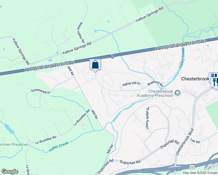 map of restaurants, bars, coffee shops, grocery stores, and more near 50 Militia Hill Drive in Chesterbrook