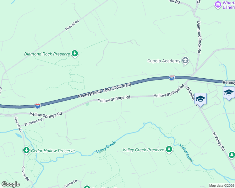 map of restaurants, bars, coffee shops, grocery stores, and more near 1 Salem Way in Malvern