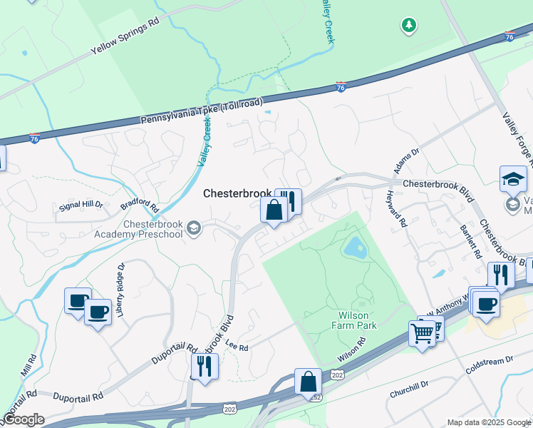 map of restaurants, bars, coffee shops, grocery stores, and more near 1303 Mountainview Drive in Wayne