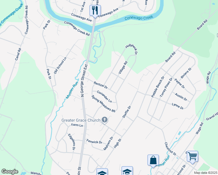 map of restaurants, bars, coffee shops, grocery stores, and more near 10 Village Road in Manchester