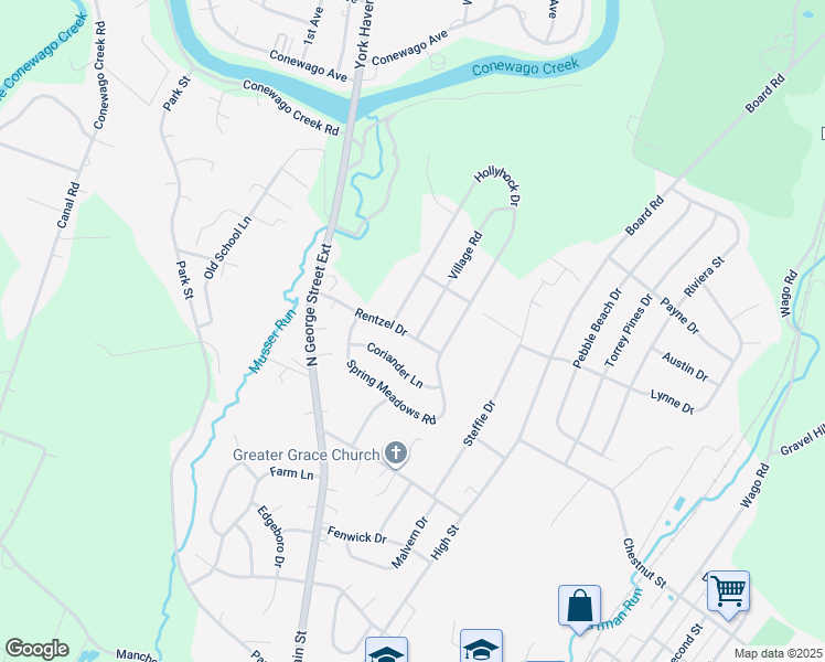 map of restaurants, bars, coffee shops, grocery stores, and more near 10 Village Road in Manchester