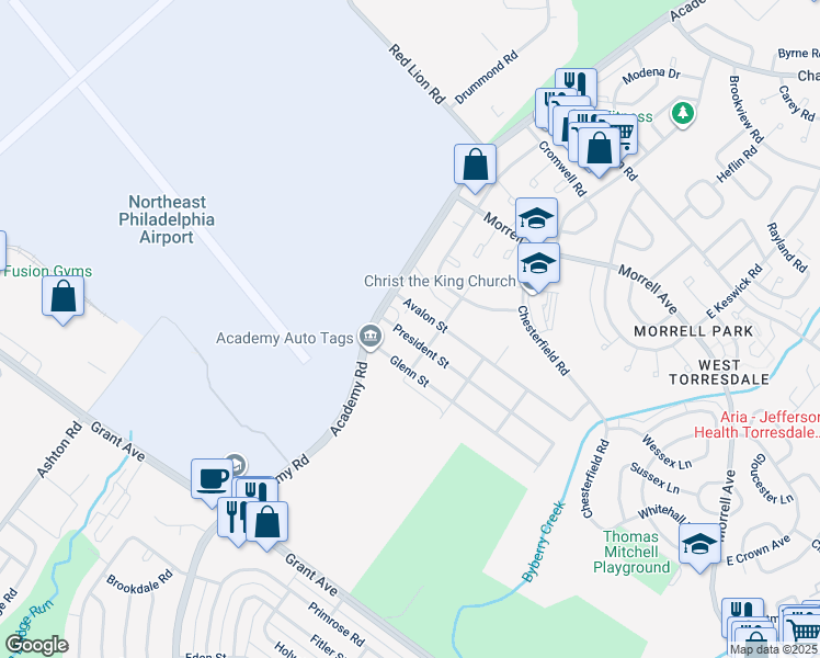 map of restaurants, bars, coffee shops, grocery stores, and more near 3507 President Street in Philadelphia