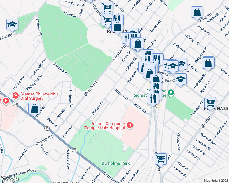 map of restaurants, bars, coffee shops, grocery stores, and more near 208 Hartel Avenue in Philadelphia