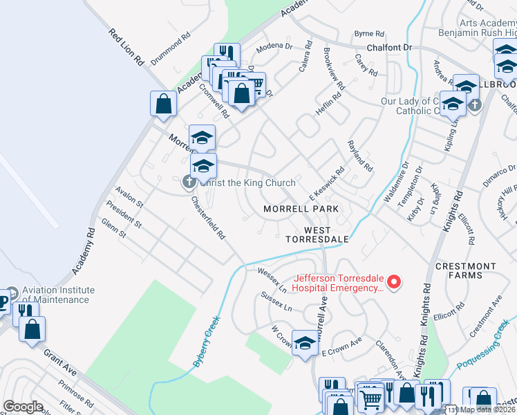 map of restaurants, bars, coffee shops, grocery stores, and more near 3329 South Keswick Road in Philadelphia