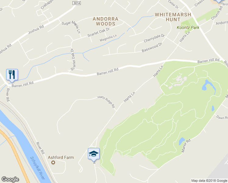 map of restaurants, bars, coffee shops, grocery stores, and more near 2113 Harts Lane in Conshohocken