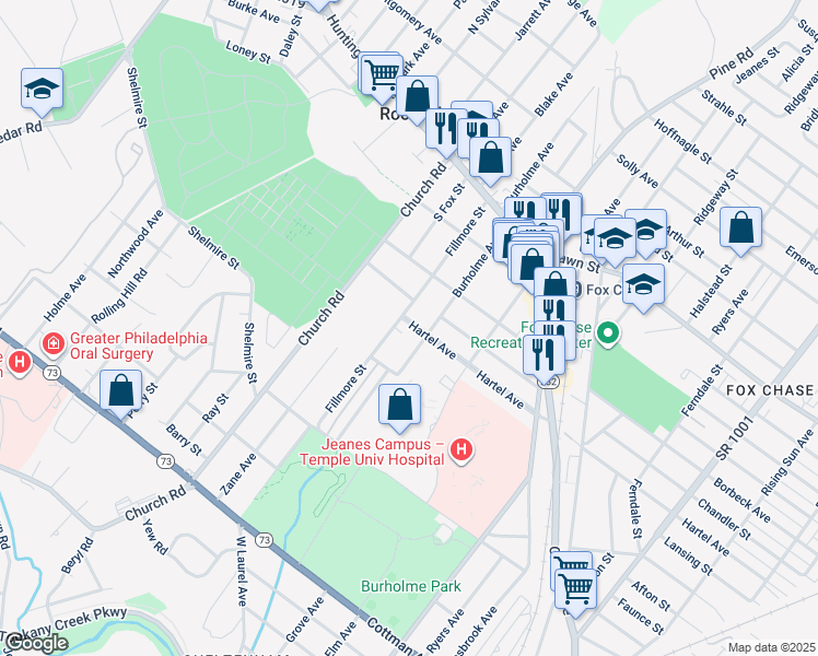 map of restaurants, bars, coffee shops, grocery stores, and more near 208 Hartel Avenue in Philadelphia