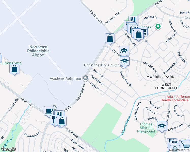 map of restaurants, bars, coffee shops, grocery stores, and more near 3507 President Street in Philadelphia