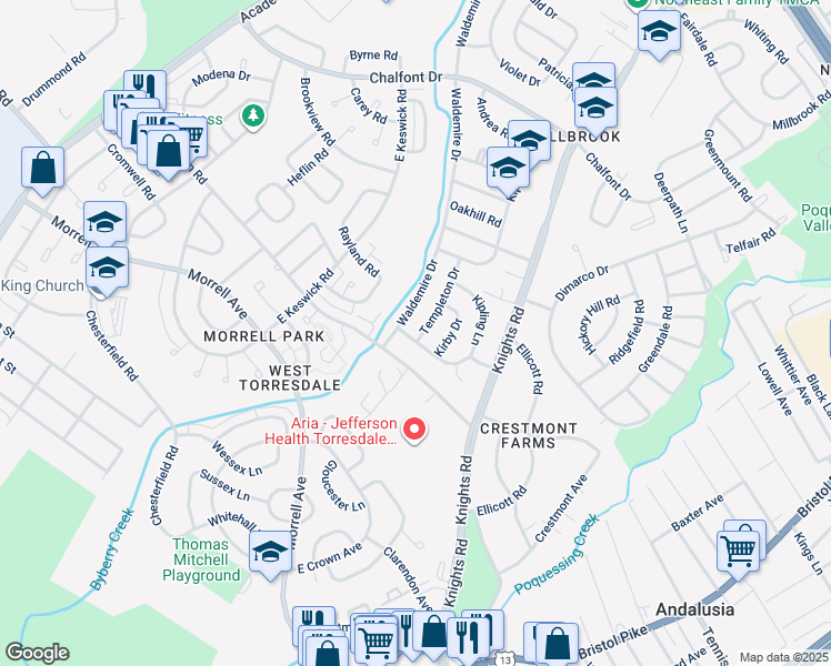 map of restaurants, bars, coffee shops, grocery stores, and more near 10902 Templeton Drive in Philadelphia