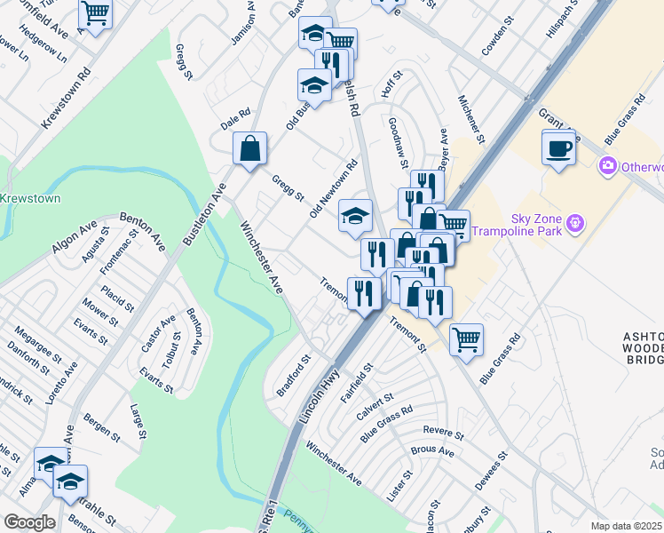 map of restaurants, bars, coffee shops, grocery stores, and more near 9112 Bickley Street in Philadelphia