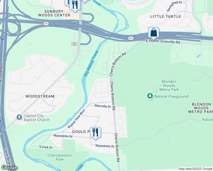 map of restaurants, bars, coffee shops, grocery stores, and more near in Columbus