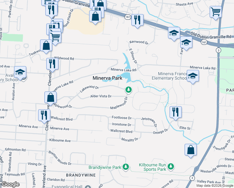 map of restaurants, bars, coffee shops, grocery stores, and more near 2829 Lakewood Drive in Columbus