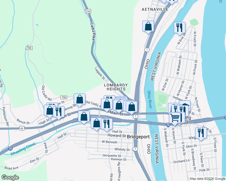 map of restaurants, bars, coffee shops, grocery stores, and more near 67 Laipple Street in Bridgeport