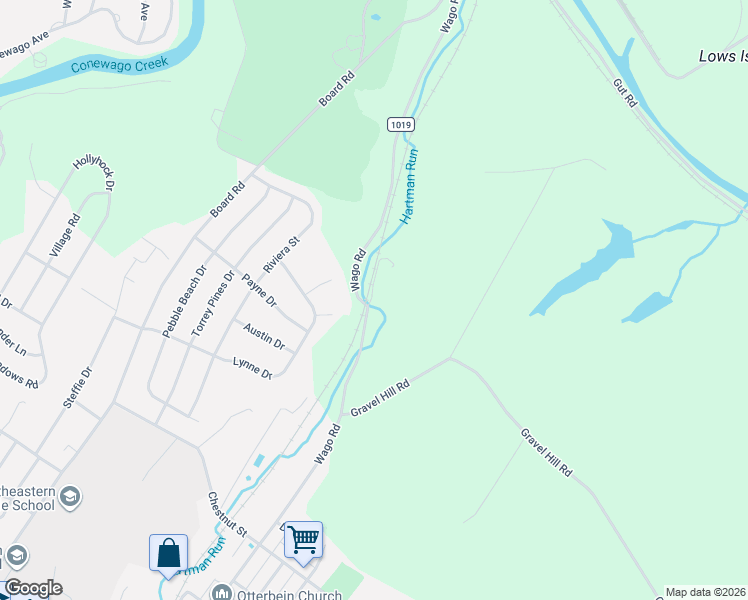 map of restaurants, bars, coffee shops, grocery stores, and more near 595 Wago Road in Mount Wolf