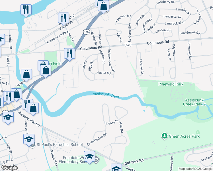 map of restaurants, bars, coffee shops, grocery stores, and more near 953 Valentine Road in Burlington