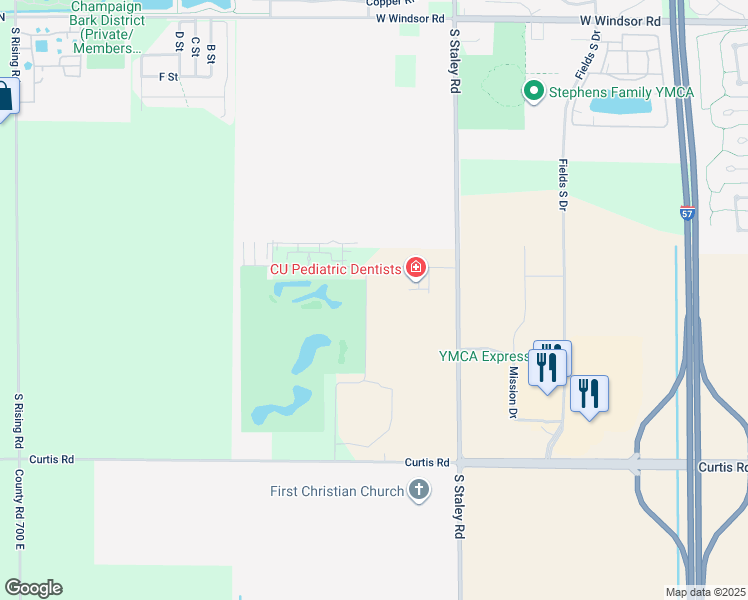 map of restaurants, bars, coffee shops, grocery stores, and more near 3116 Palmer Drive in Champaign