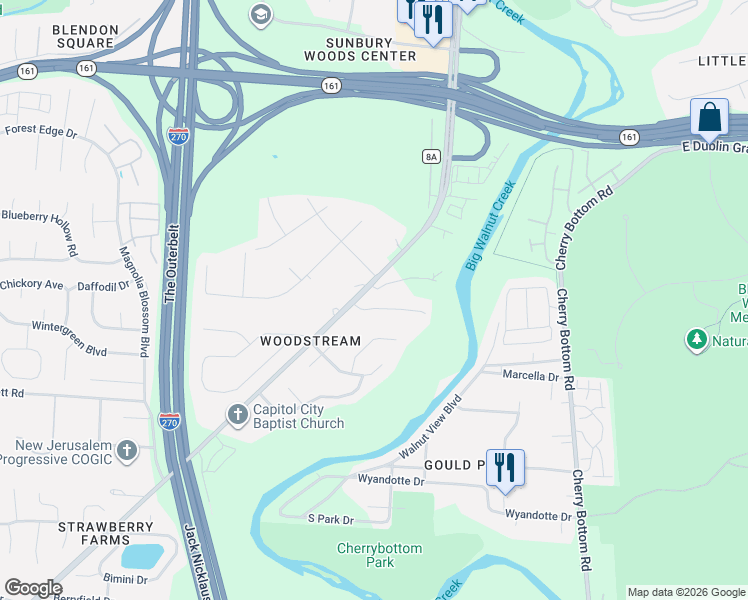 map of restaurants, bars, coffee shops, grocery stores, and more near 5720 Sunbury Road in Columbus