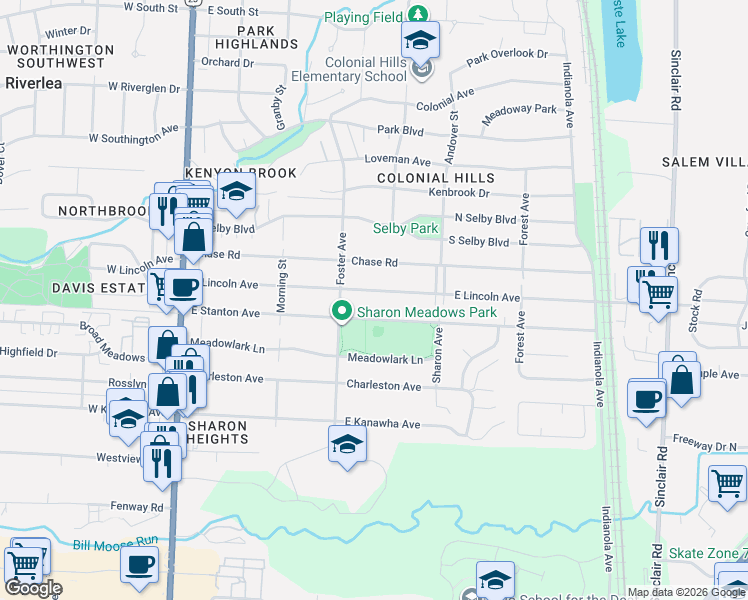 map of restaurants, bars, coffee shops, grocery stores, and more near 318 East Lincoln Avenue in Columbus