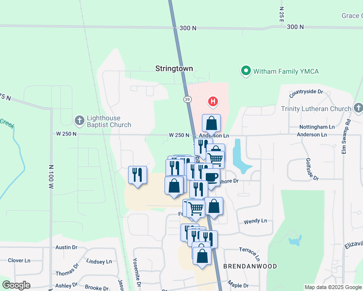 map of restaurants, bars, coffee shops, grocery stores, and more near 430 West 250 North in Lebanon