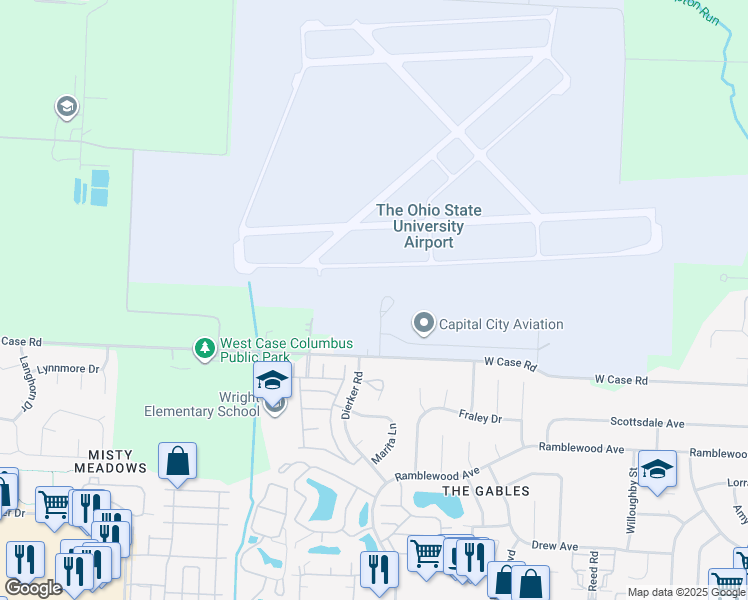 map of restaurants, bars, coffee shops, grocery stores, and more near 2160 West Case Road in Dublin